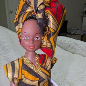Colorful African-Inspired Doll with Headwrap